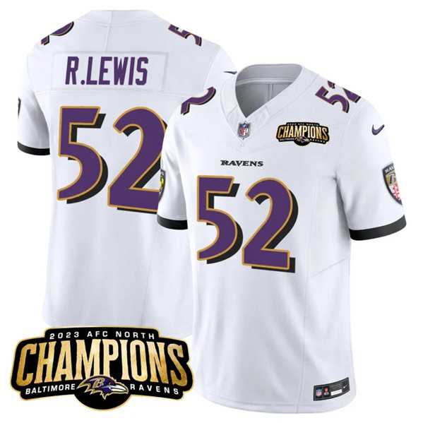 Men & Women & Youth Baltimore Ravens #52 Ray Lewis White 2023 F.U.S.E. AFC North Champions Vapor Limited Jersey,We sell and wholesale Men & Women & Youth Baltimore Ravens #52 Ray Lewis White 2023 F.U.S.E. AFC North Champions Vapor Limited Jersey on line form chian!